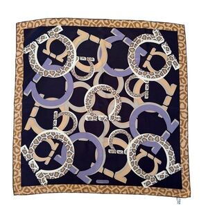 Salvatore Ferragamo Gancini Leopard Cheetah Print Purple Logo Scarf